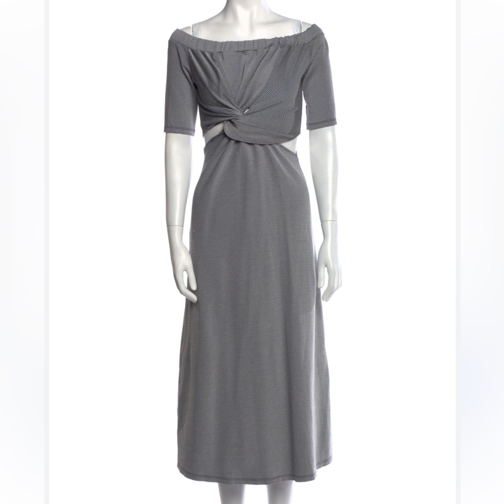Sid Neigum Navy & White Striped Midi Dress With Cut Out Accents Size 6